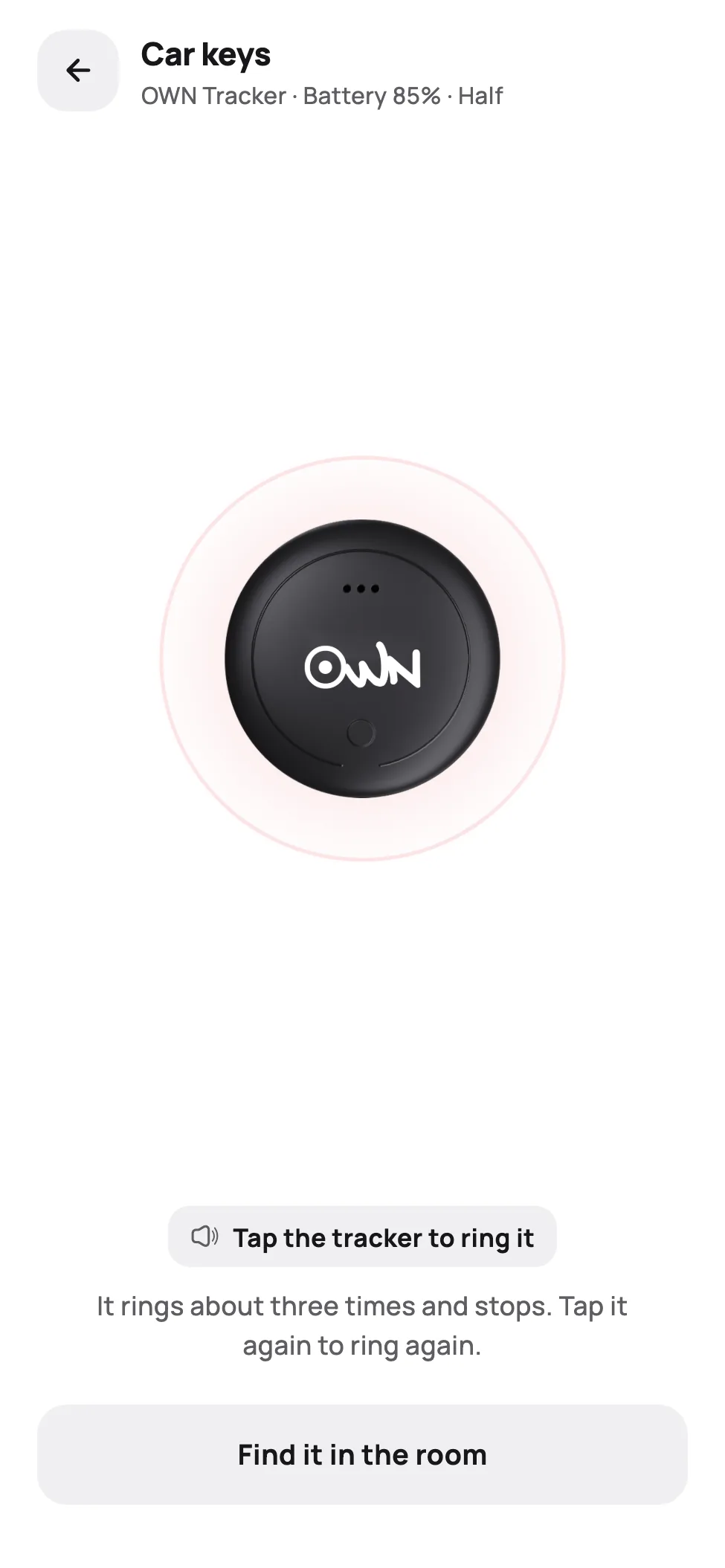 The ringing screen in the OWN app